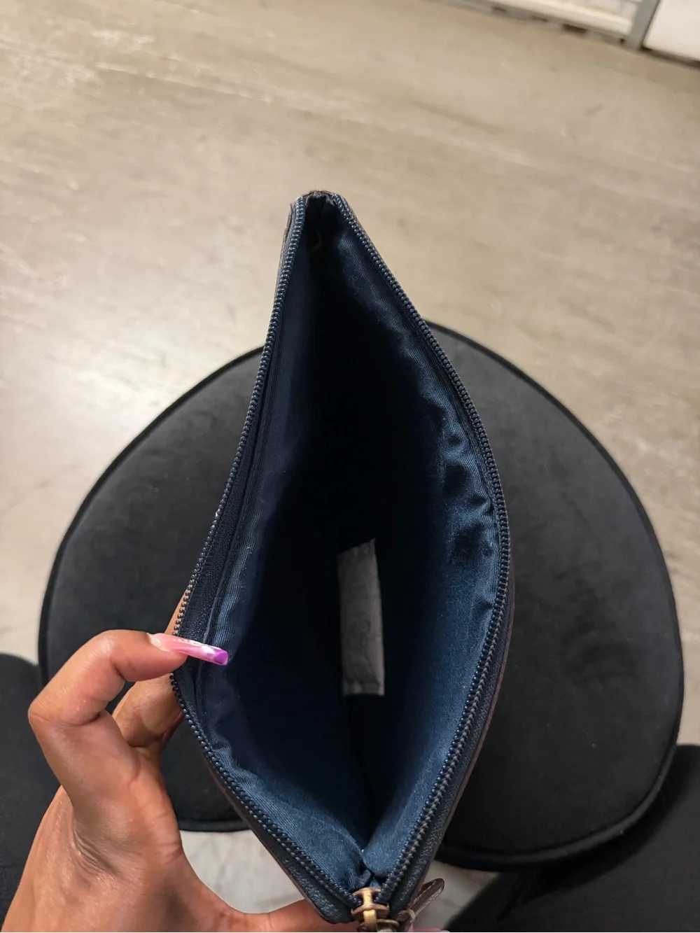 Coach Poppy Blue Script Heart Zip Pouch with Gold Trim